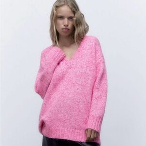 Zara Pink V-Neck Sweater Alpaca Wool Blend